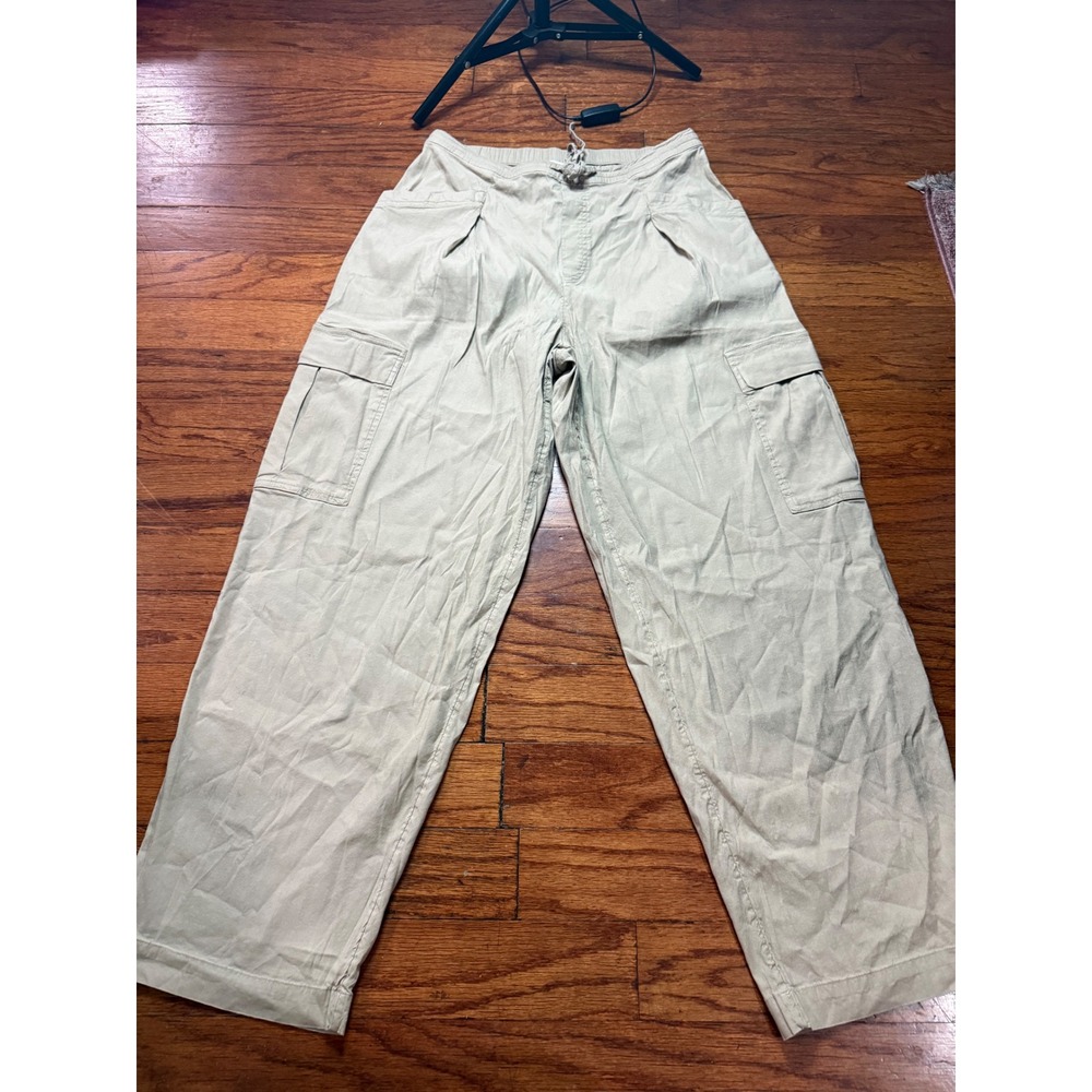 Athleta Khaki Tan Wide Leg Cargo Pants Drawstring Waist Women Small S